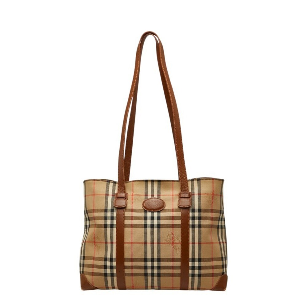 Burberry Nova Check Shadow Horse Tote Bag Shoulder Beige Black Canvas Leather...